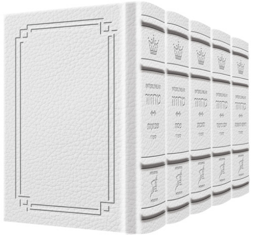 Picture of Signature Leather Collection Sefard Schottenstein Interlinear Full-Size 5 Vol Machzor SET White